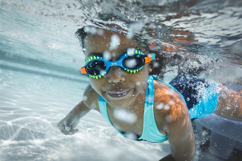 TYR Swimple Tie-Dye Kids' Swim Goggles - Non-Mirrored Swimming Goggles for Competitive Training and Recreation - Anti-Fog, UVA/UVB Protection, Watertight Seal - Clear/Blue/Orange - Image 3